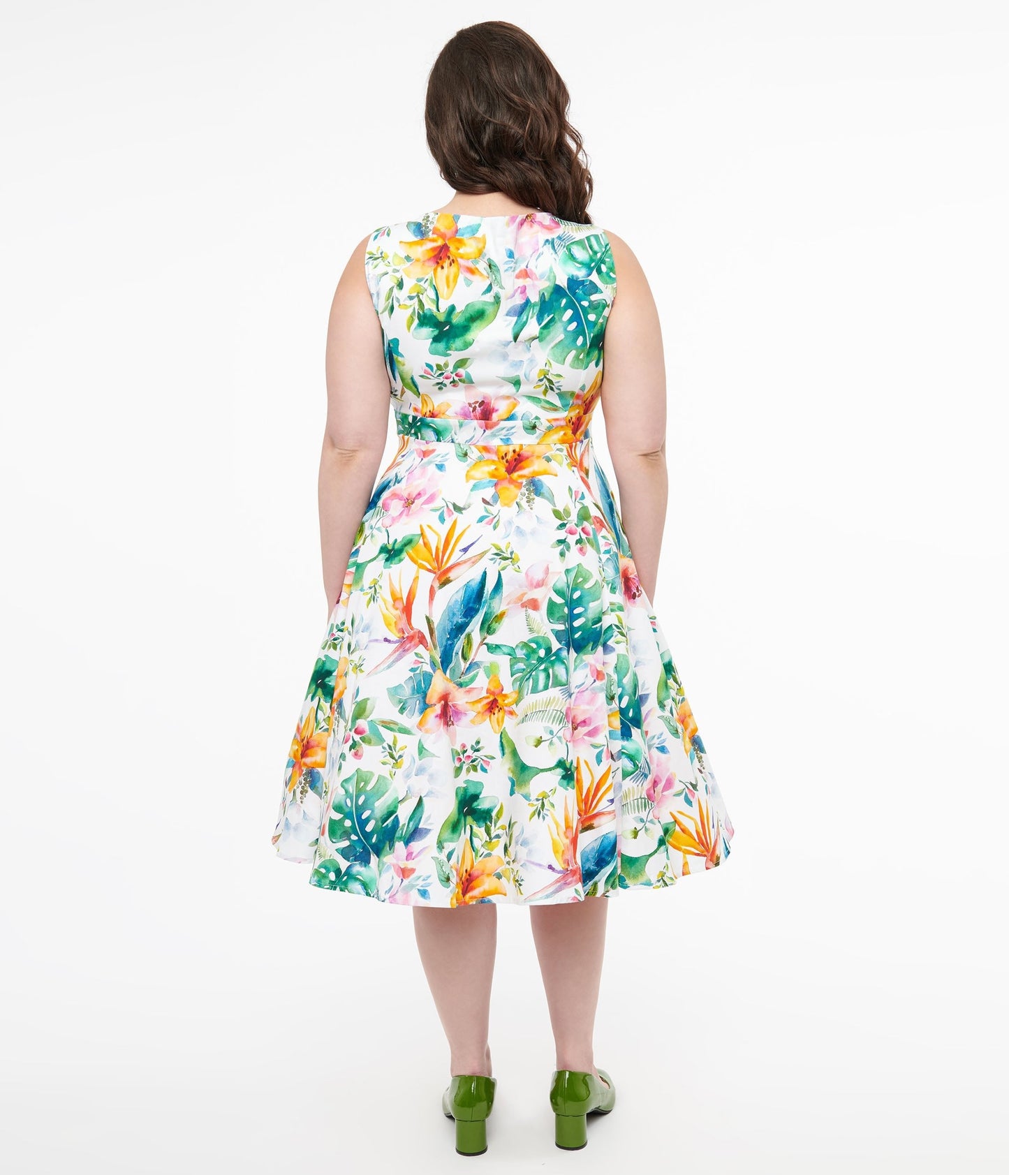 1950s White & Orange Floral Cotton Vera Swing Dress