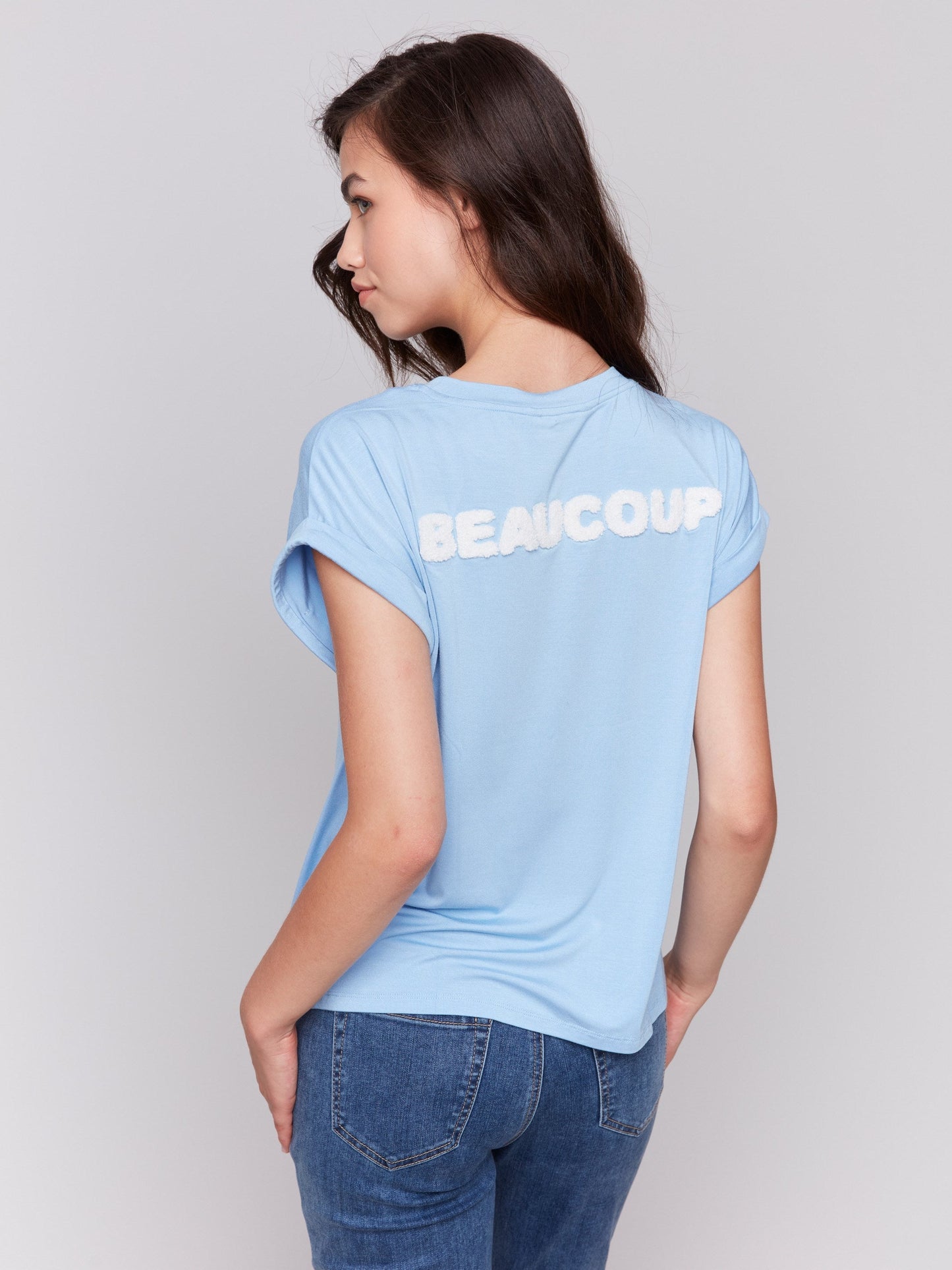 Drop Shoulder Appliqué T-Shirt - Bluebell