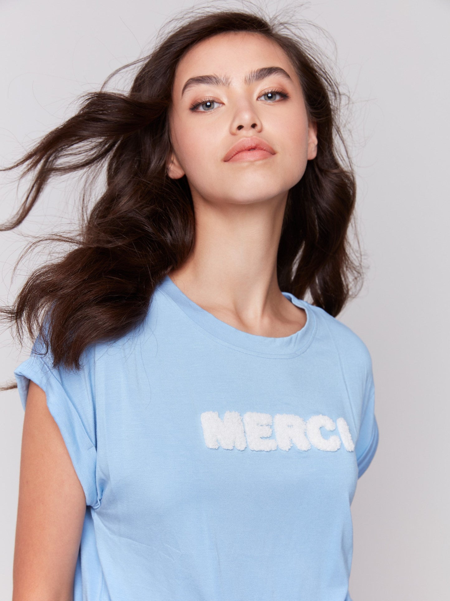 Drop Shoulder Appliqué T-Shirt - Bluebell