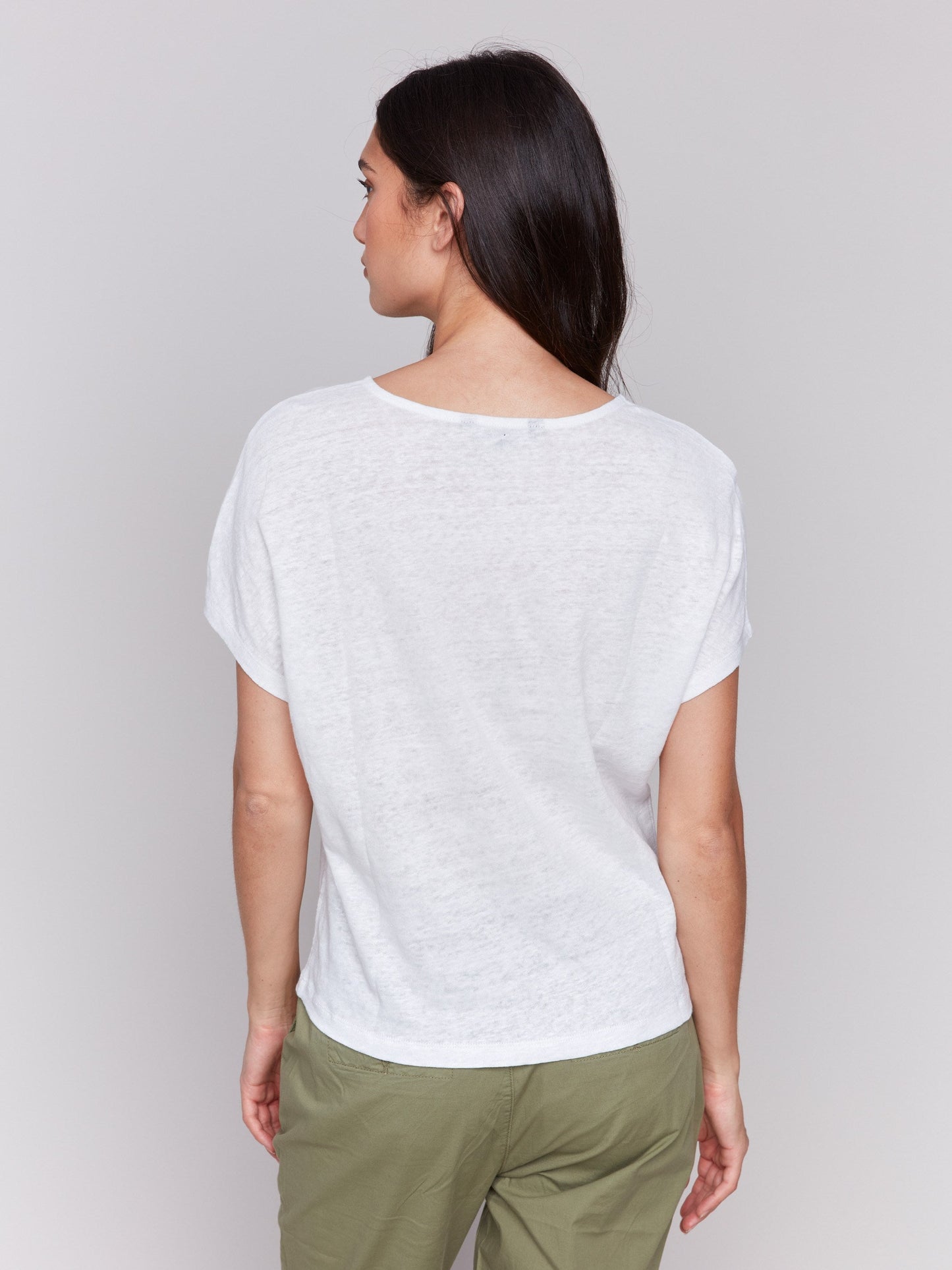 Embroidered Short Sleeve Dolman Top - White