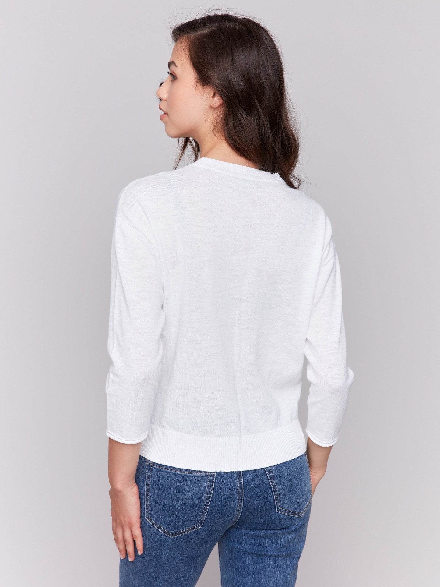 Floral Denim Patch Cotton Sweater - Patches