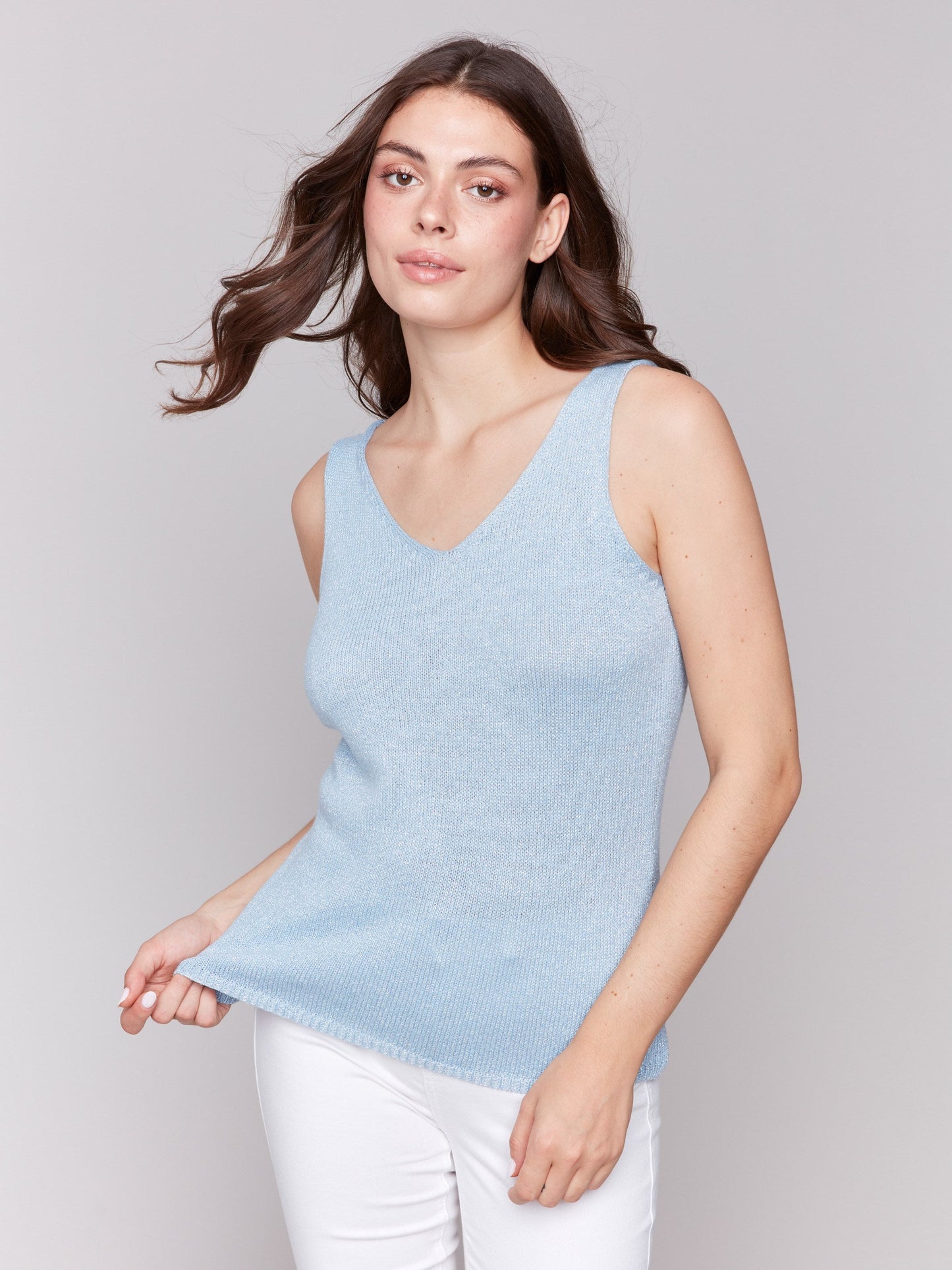 Metallic Lurex Knit Cami - Bluebell