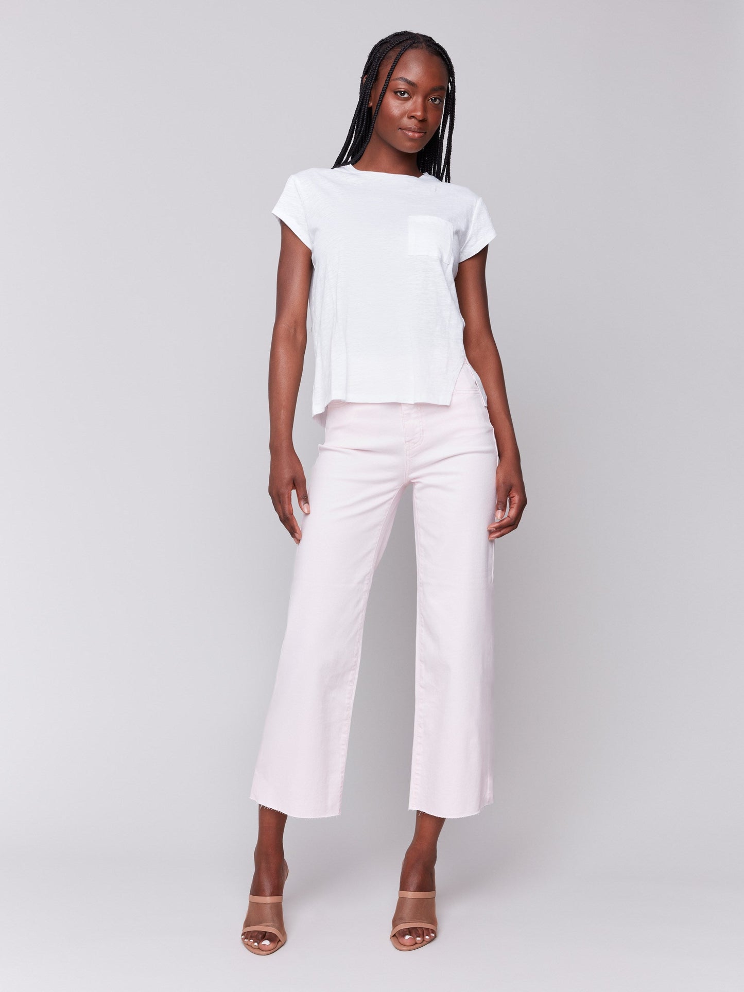 Organic Cotton Cap Sleeve T-Shirt with Slit Detail - White