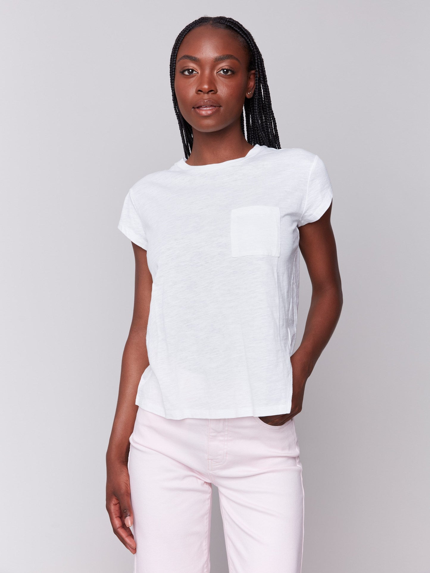 Organic Cotton Cap Sleeve T-Shirt with Slit Detail - White