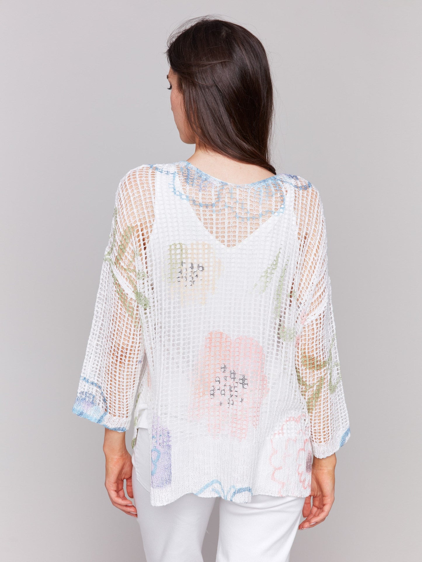 Printed Fishnet Crochet Sweater - Watercolor