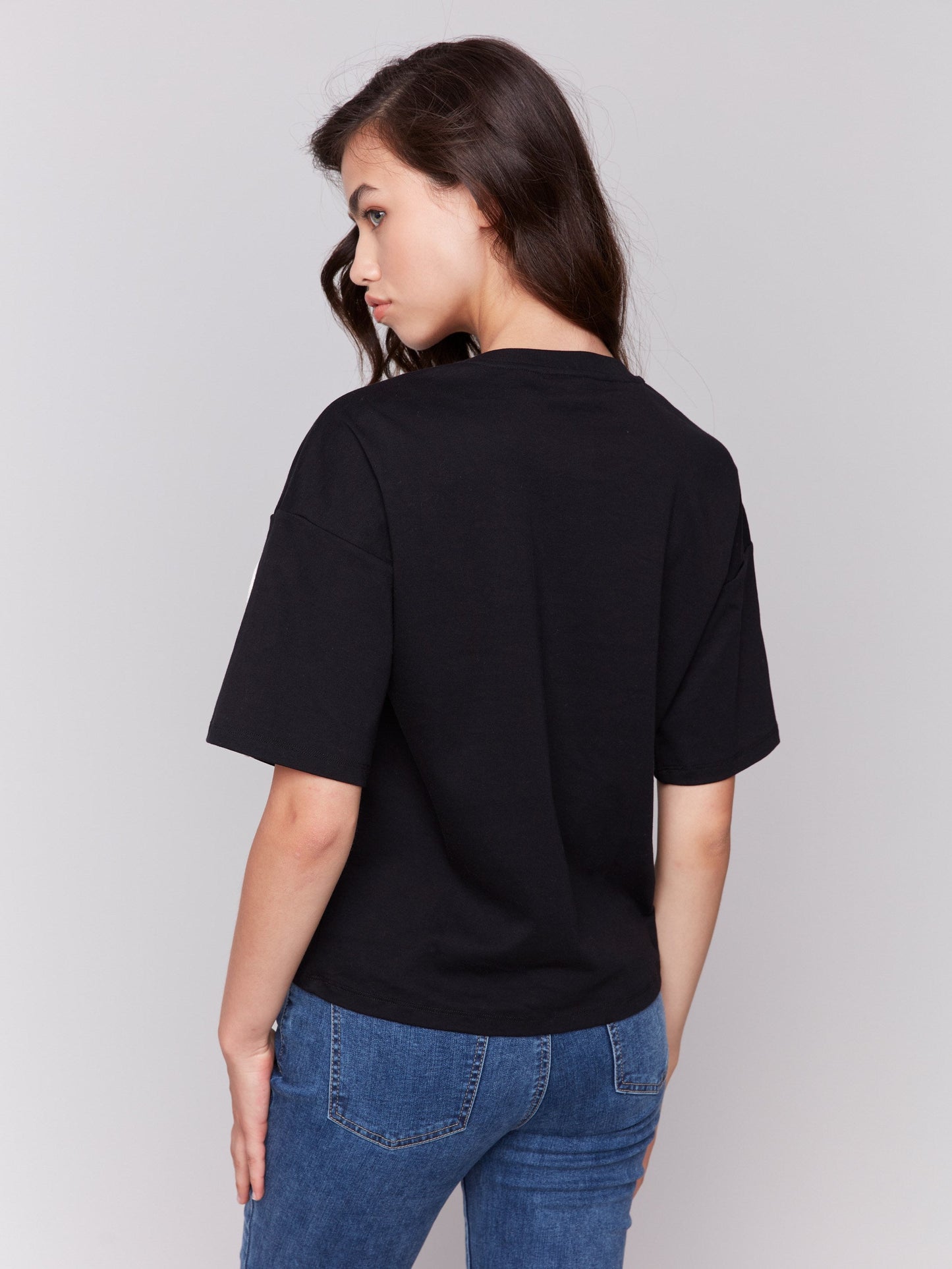 Relaxed Fit T-Shirt with Soutache Detail - Black