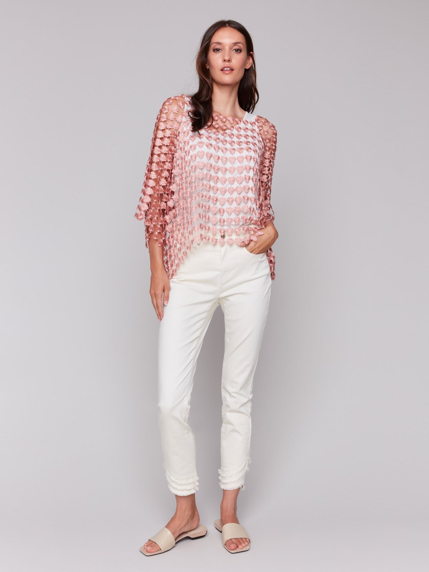 Textured Crochet Heart Top - Guava