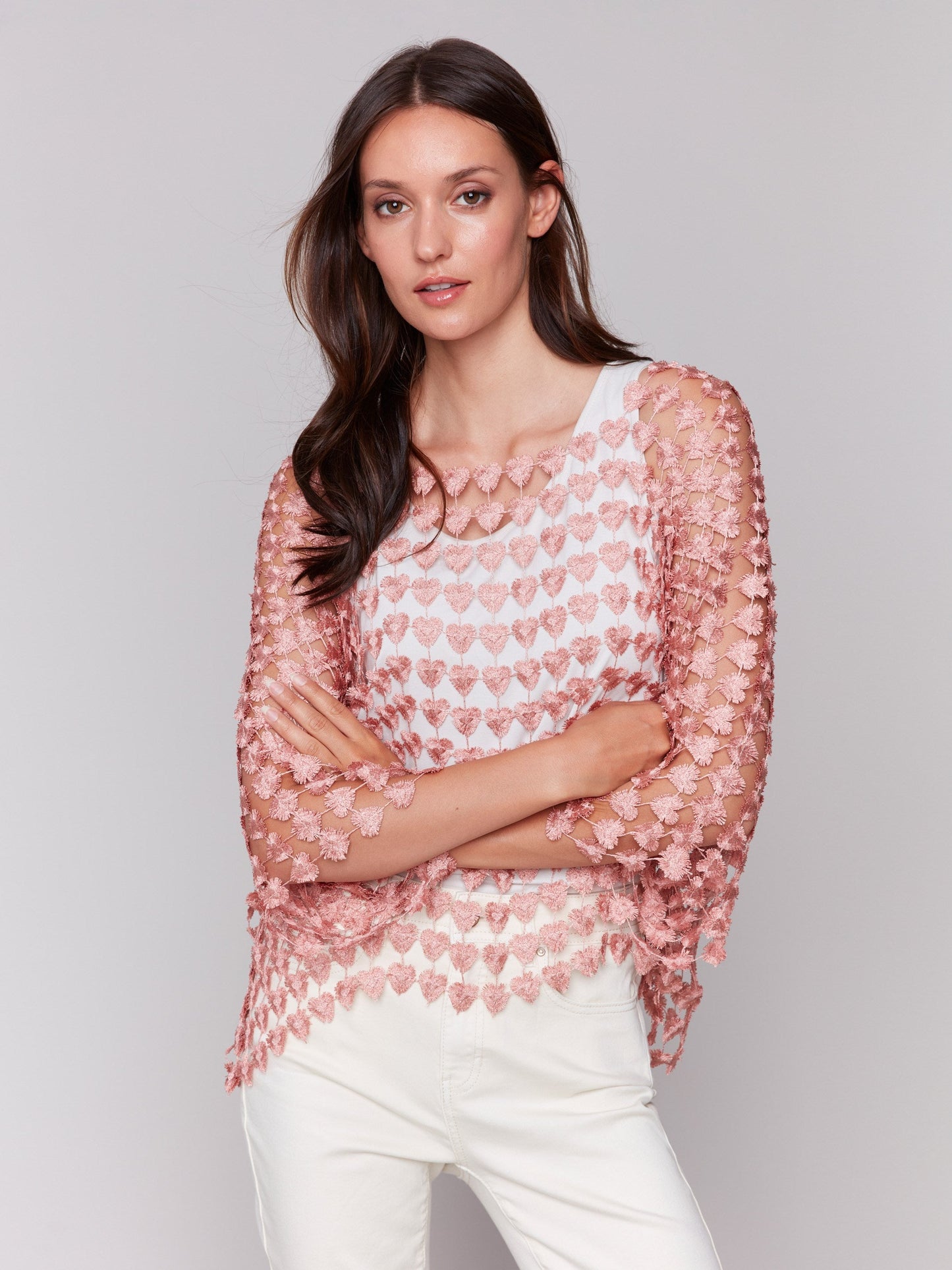 Textured Crochet Heart Top - Guava