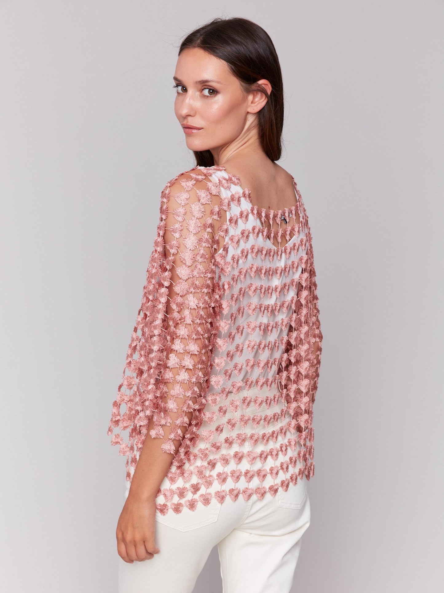 Textured Crochet Heart Top - Guava