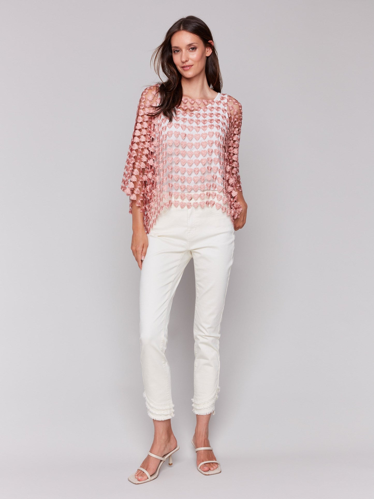 Textured Crochet Heart Top - Guava