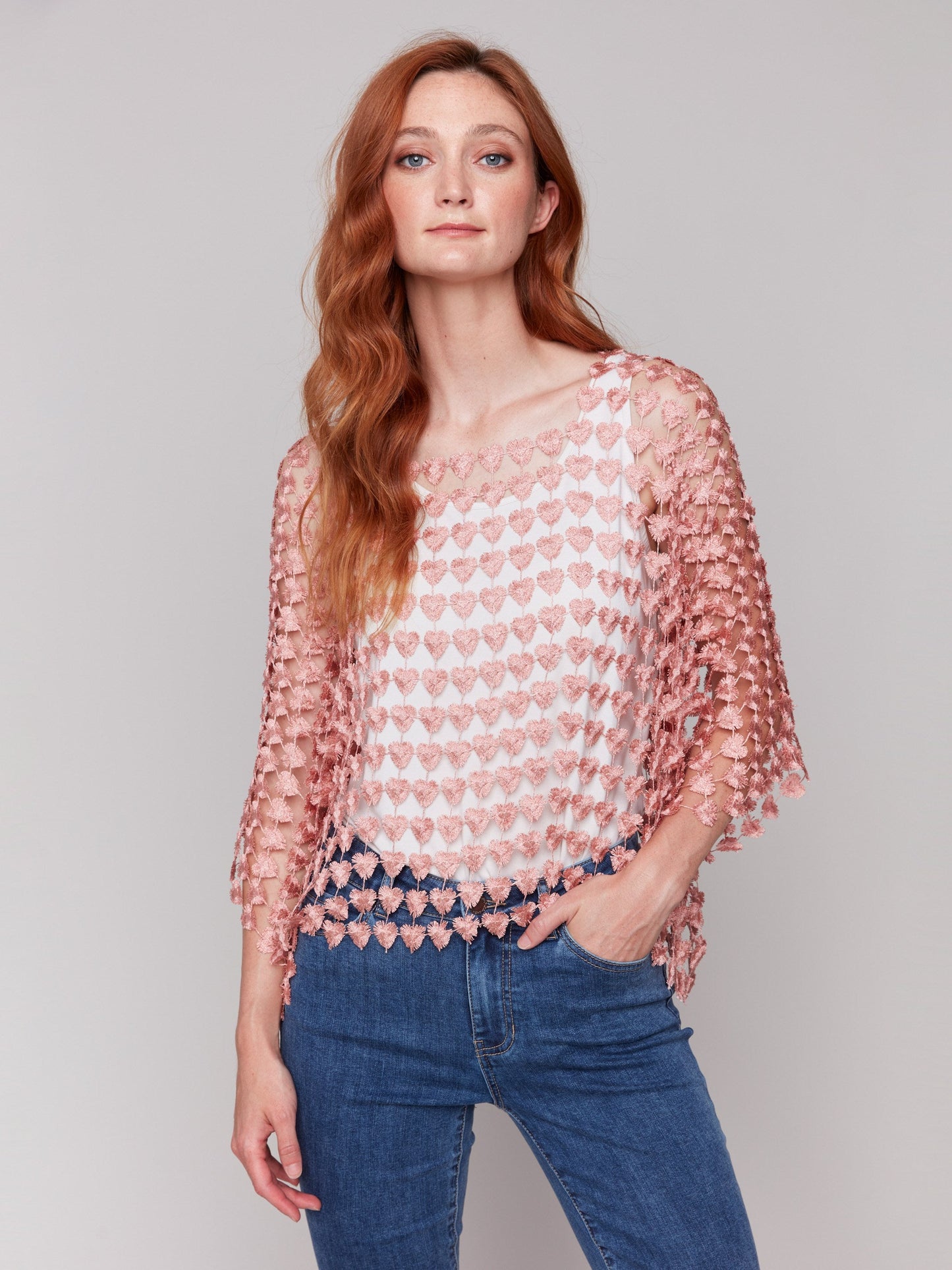 Textured Crochet Heart Top - Guava
