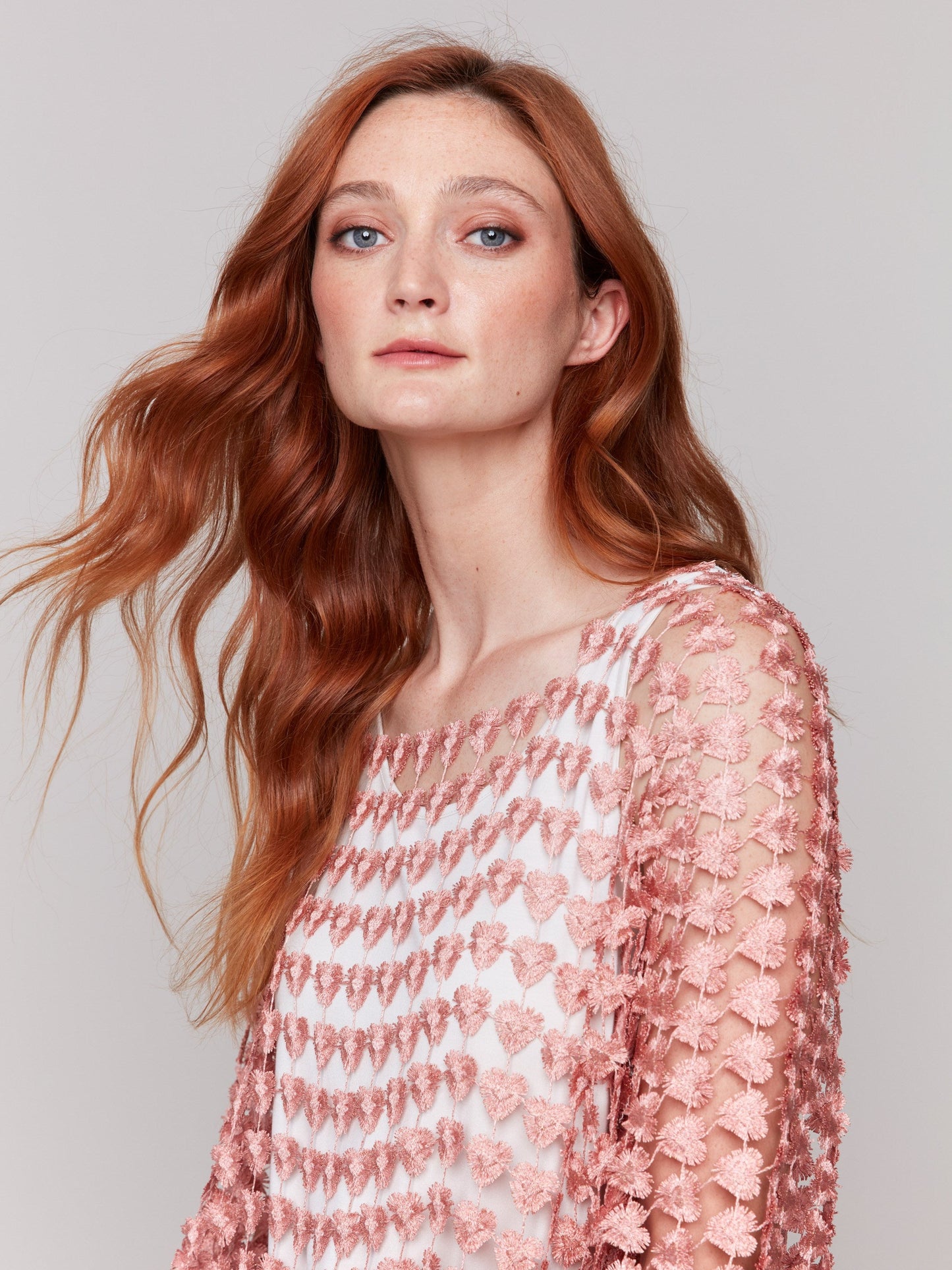 Textured Crochet Heart Top - Guava
