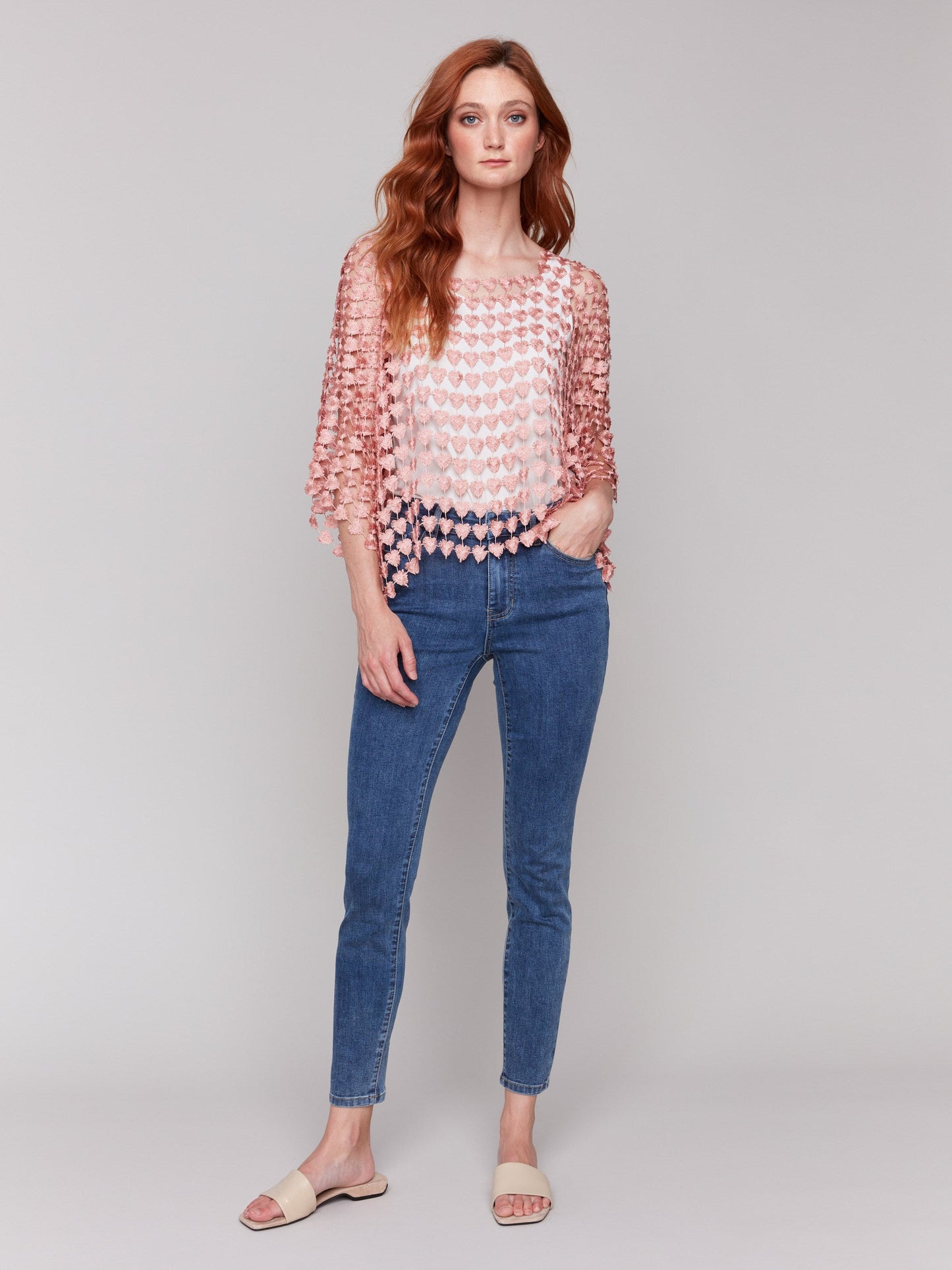 Textured Crochet Heart Top - Guava
