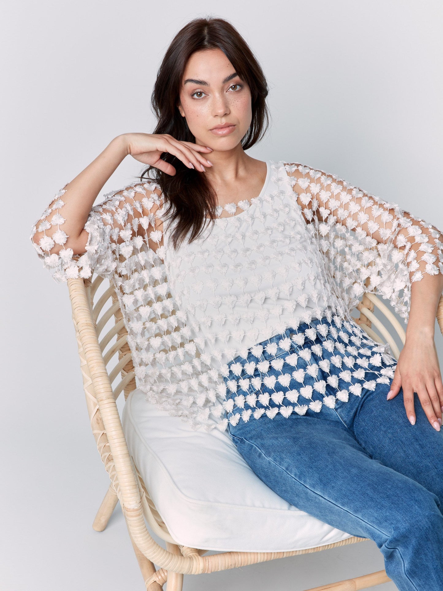 Textured Crochet Heart Top - Natural