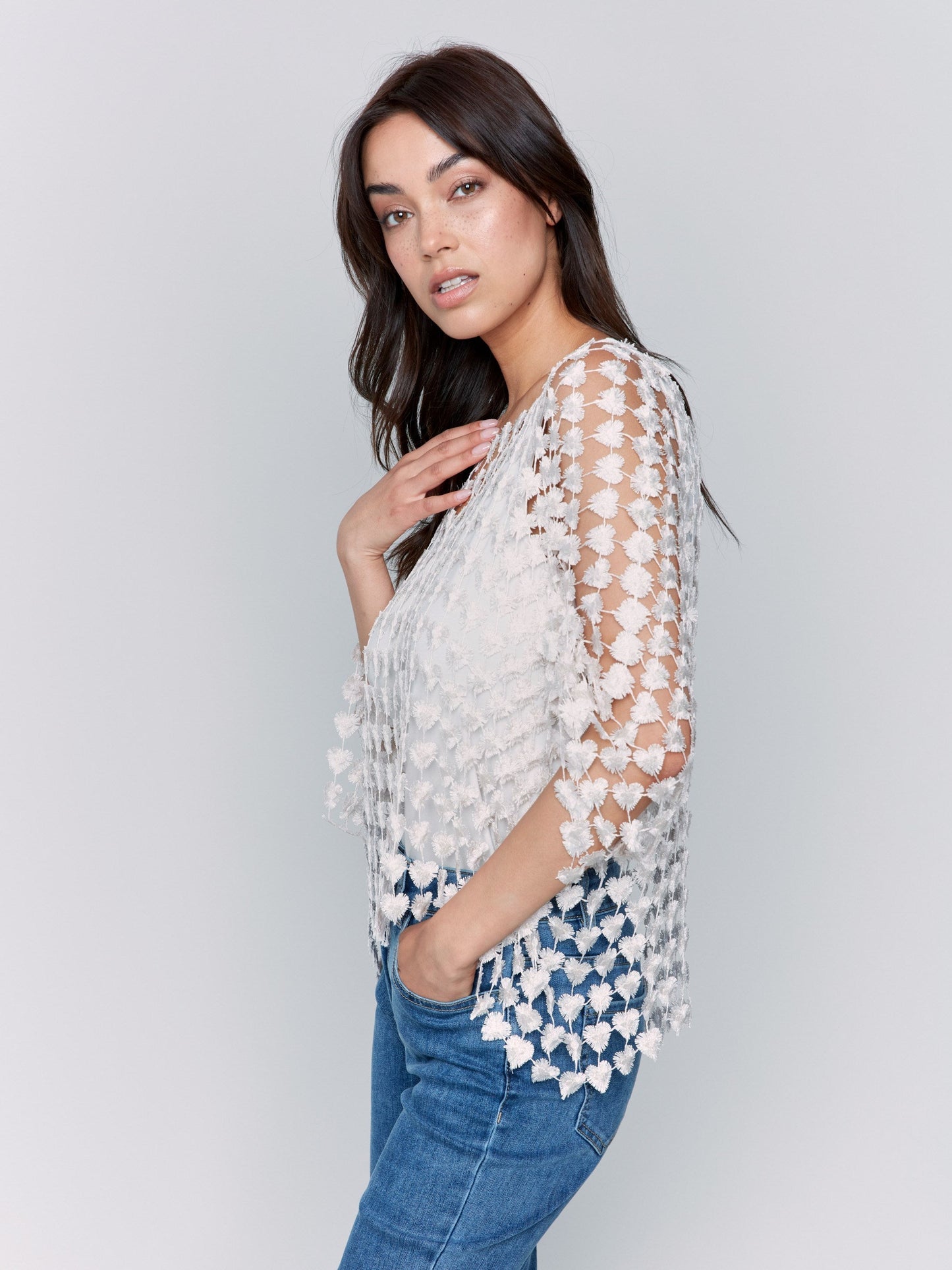 Textured Crochet Heart Top - Natural