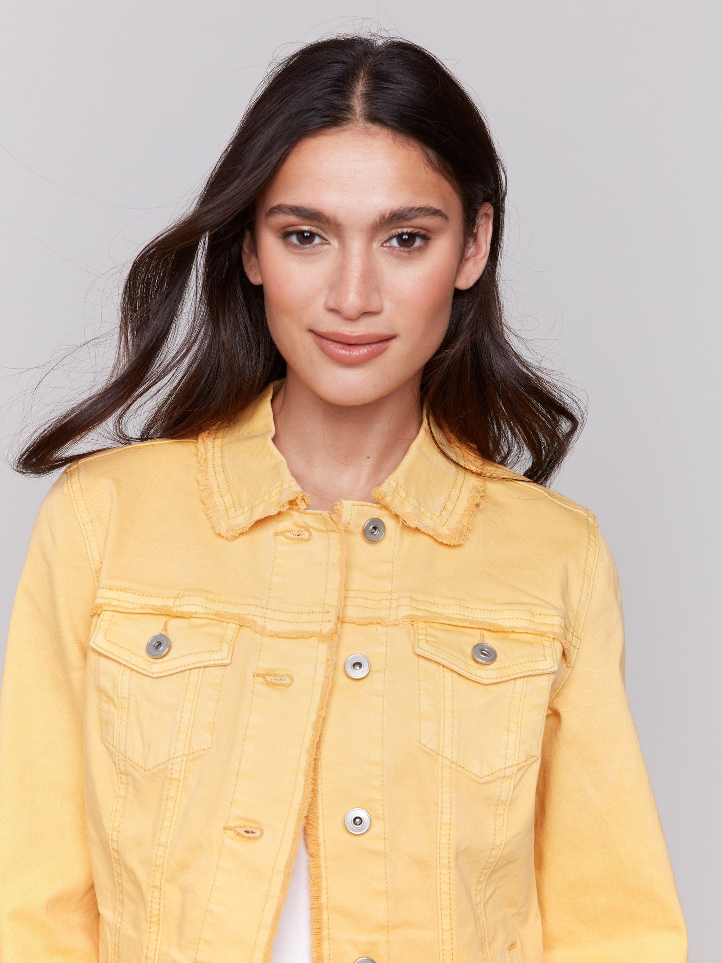 Twill Jean Jacket With Frayed Edges - Lemonade
