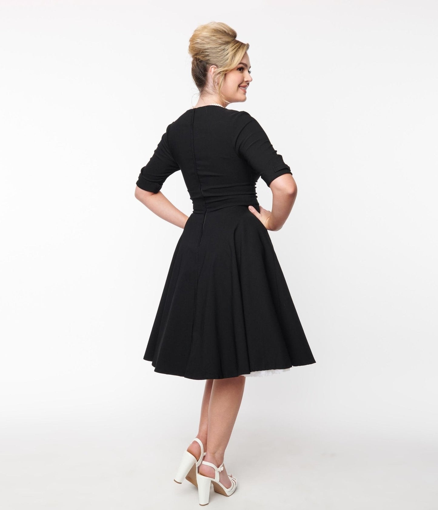 Unique Vintage Black Delores Swing Dress with Sleeves