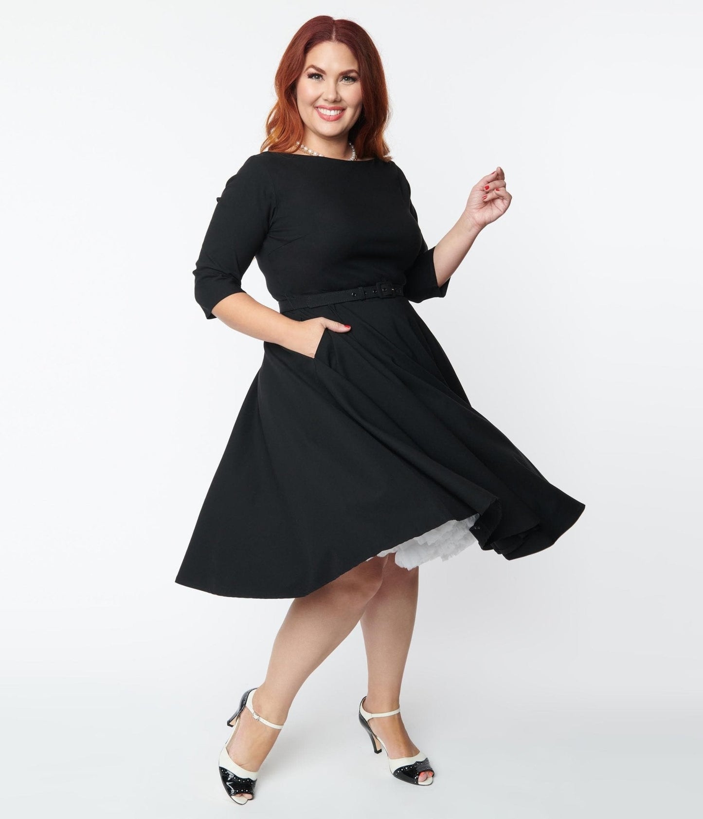 Unique Vintage Plus Size 1950s Black Devon Swing Dress