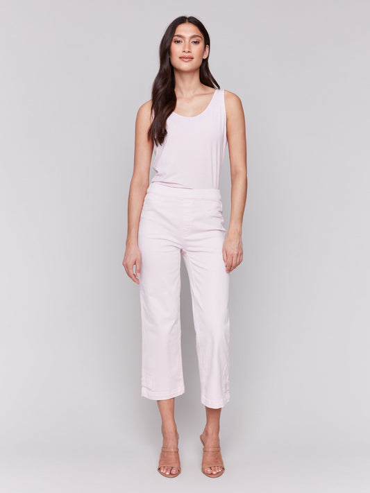 Cropped Pull-On Twill Pants with Hem Tab - Petal