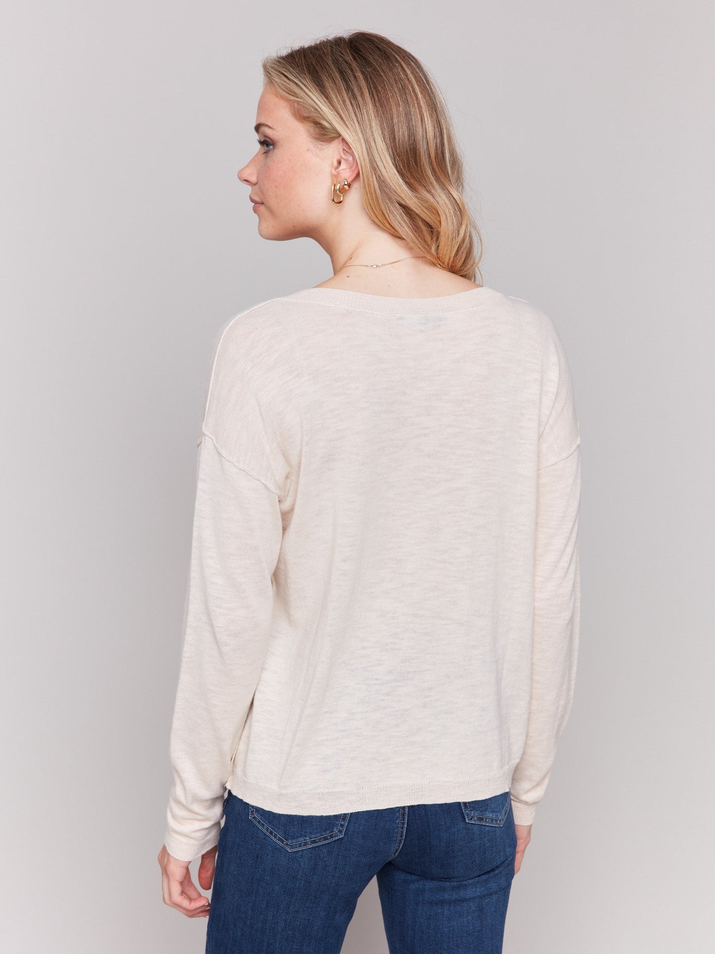 Embroidered Cotton V-Neck Sweater - Flowers