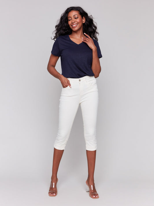 Knee High Capri Twill Pants - Natural