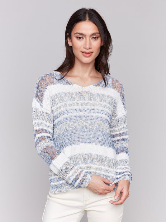 Multi-Yarn Striped Sweater - Denim