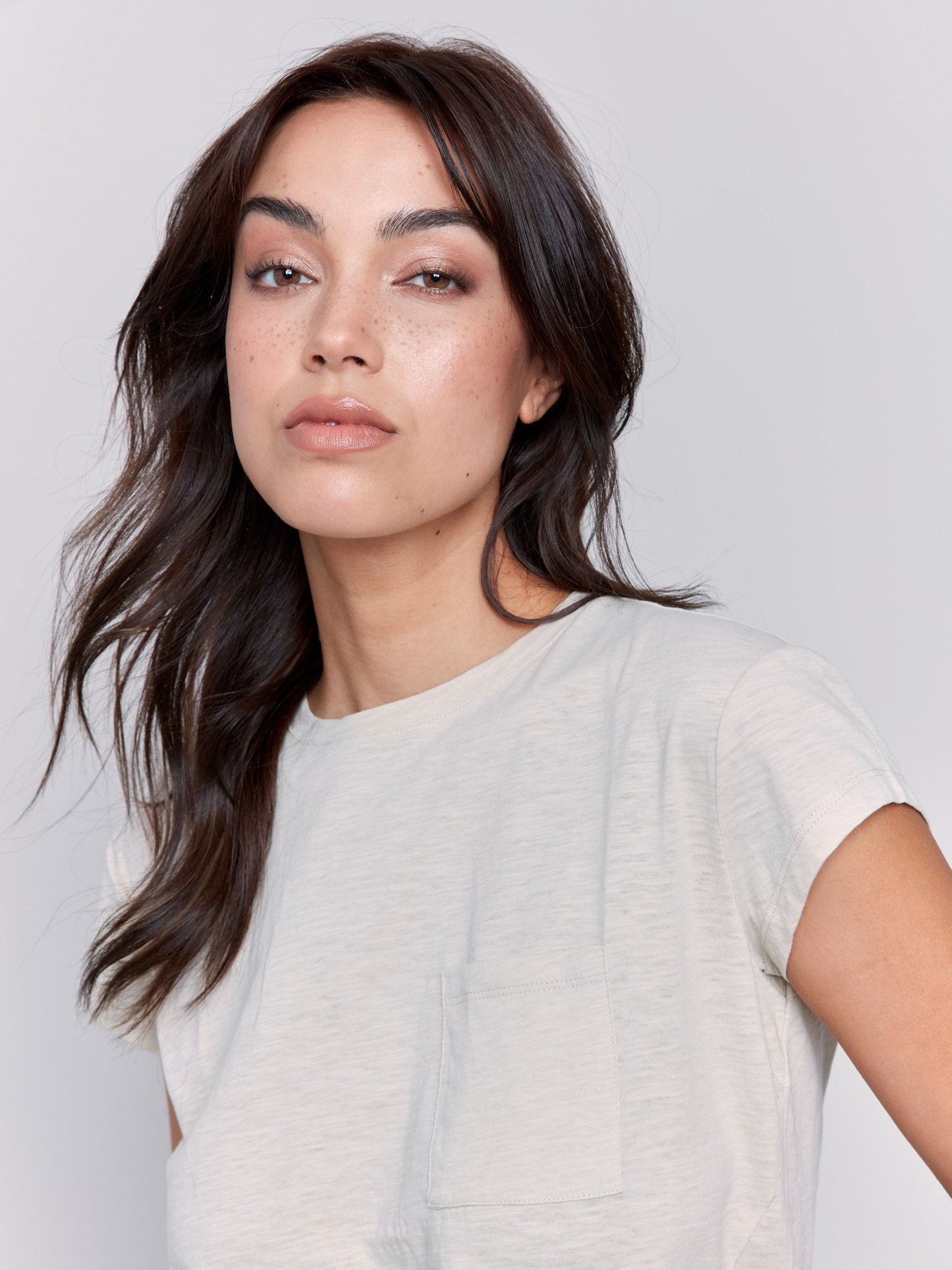 Organic Cotton Cap Sleeve T-Shirt with Slit Detail - Sand
