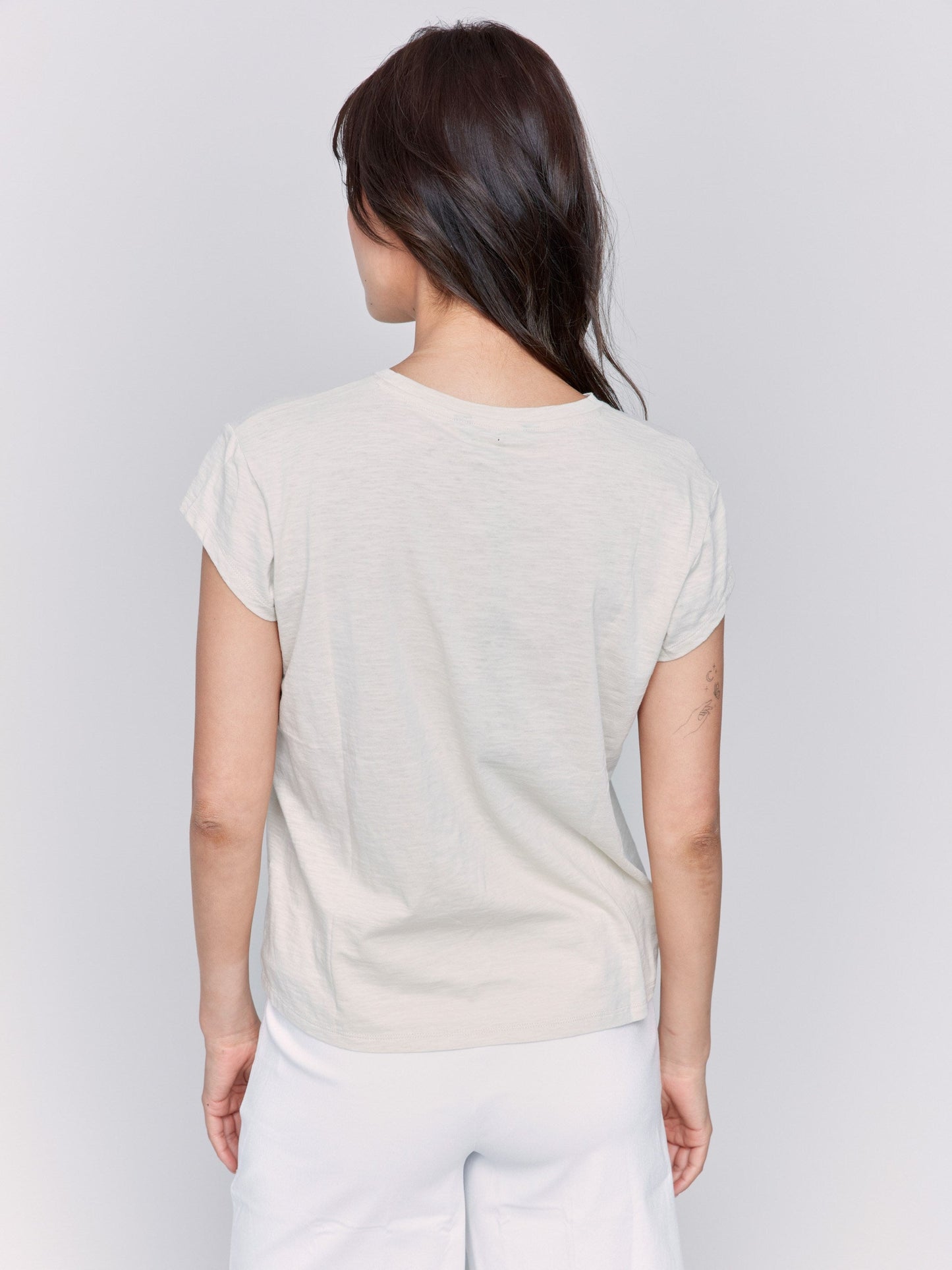 Organic Cotton Cap Sleeve T-Shirt with Slit Detail - Sand