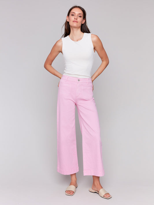 Patch Pocket Flare Twill Pants - Begonia