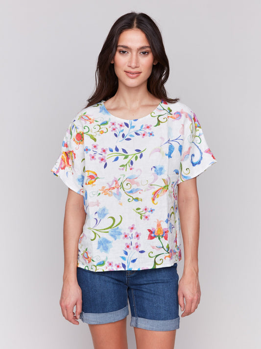 Printed Linen Dolman Top - Utopia