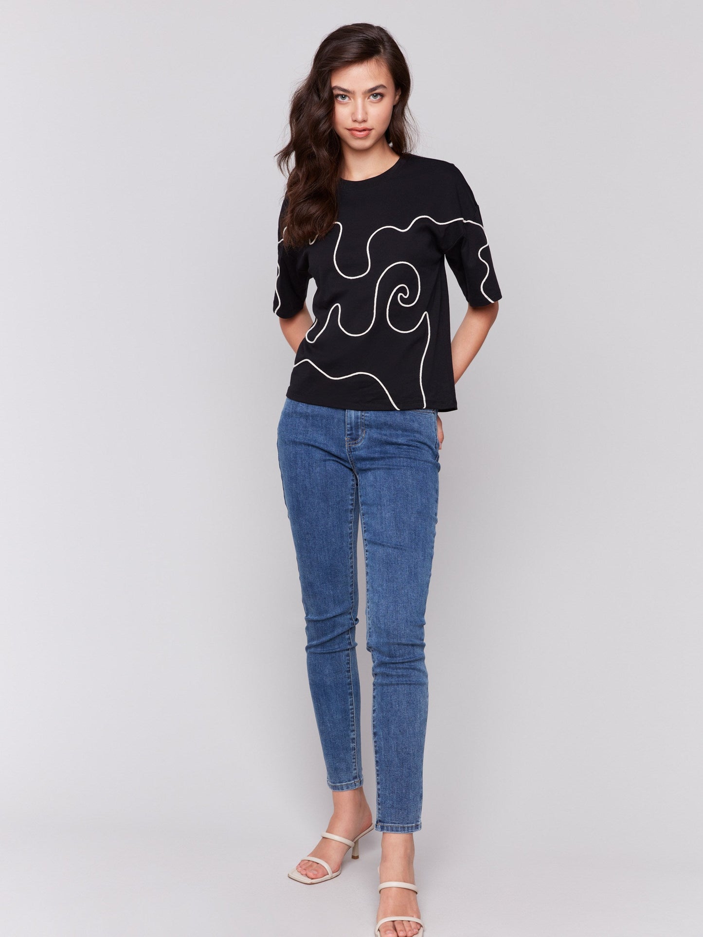 Relaxed Fit T-Shirt with Soutache Detail - Black