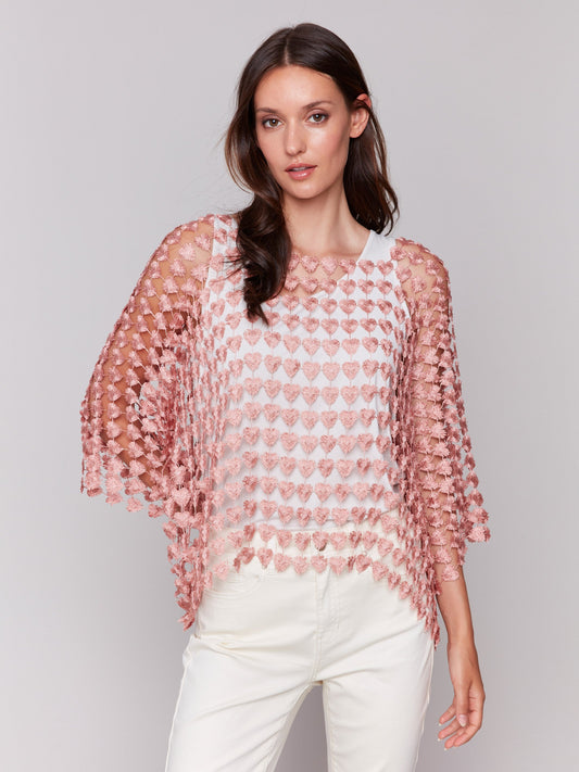 Textured Crochet Heart Top - Guava